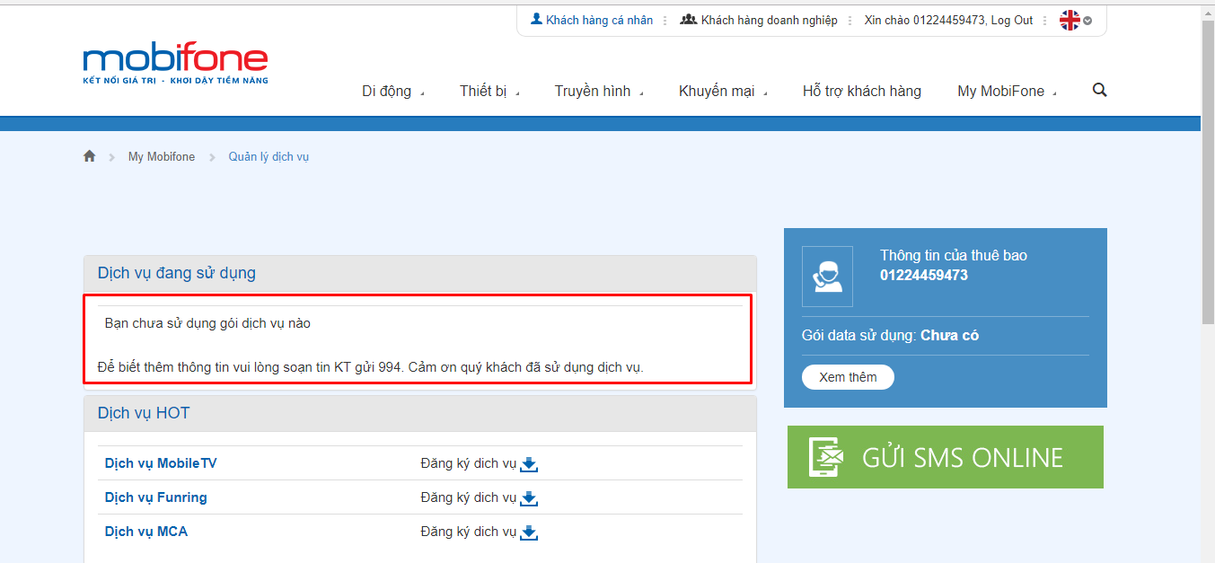 Kiểm tra dịch vụ của MobiFone thông qua trang web nhà mạng
