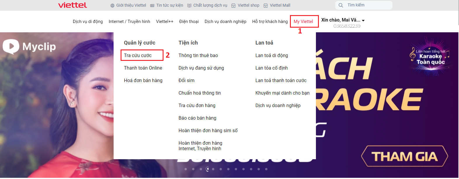 kiểm tra tin nhắn và cuộc gọi của mạng Viettel thông qua web