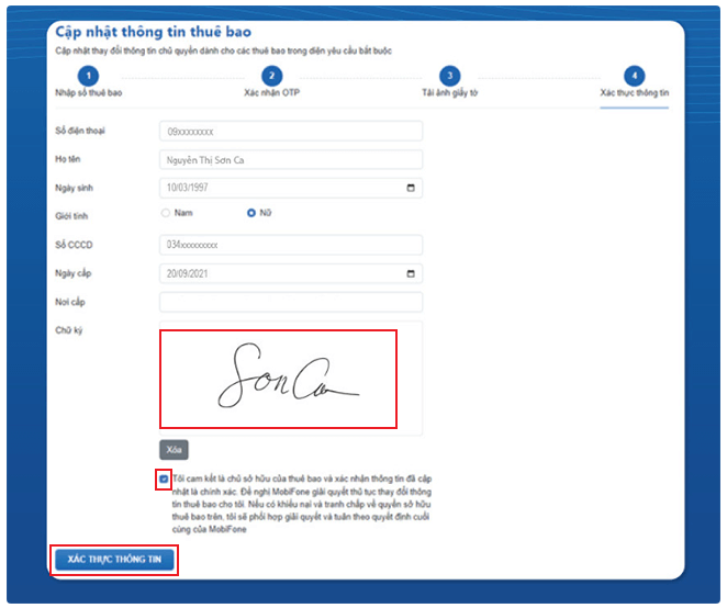 Cách cập nhật thông tin thuê bao Mobifone Online trên website 